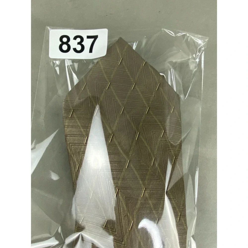 Graham & Lockwood Mens Tie Taupe Brown Gold Silk Geometric Chevron 58x4